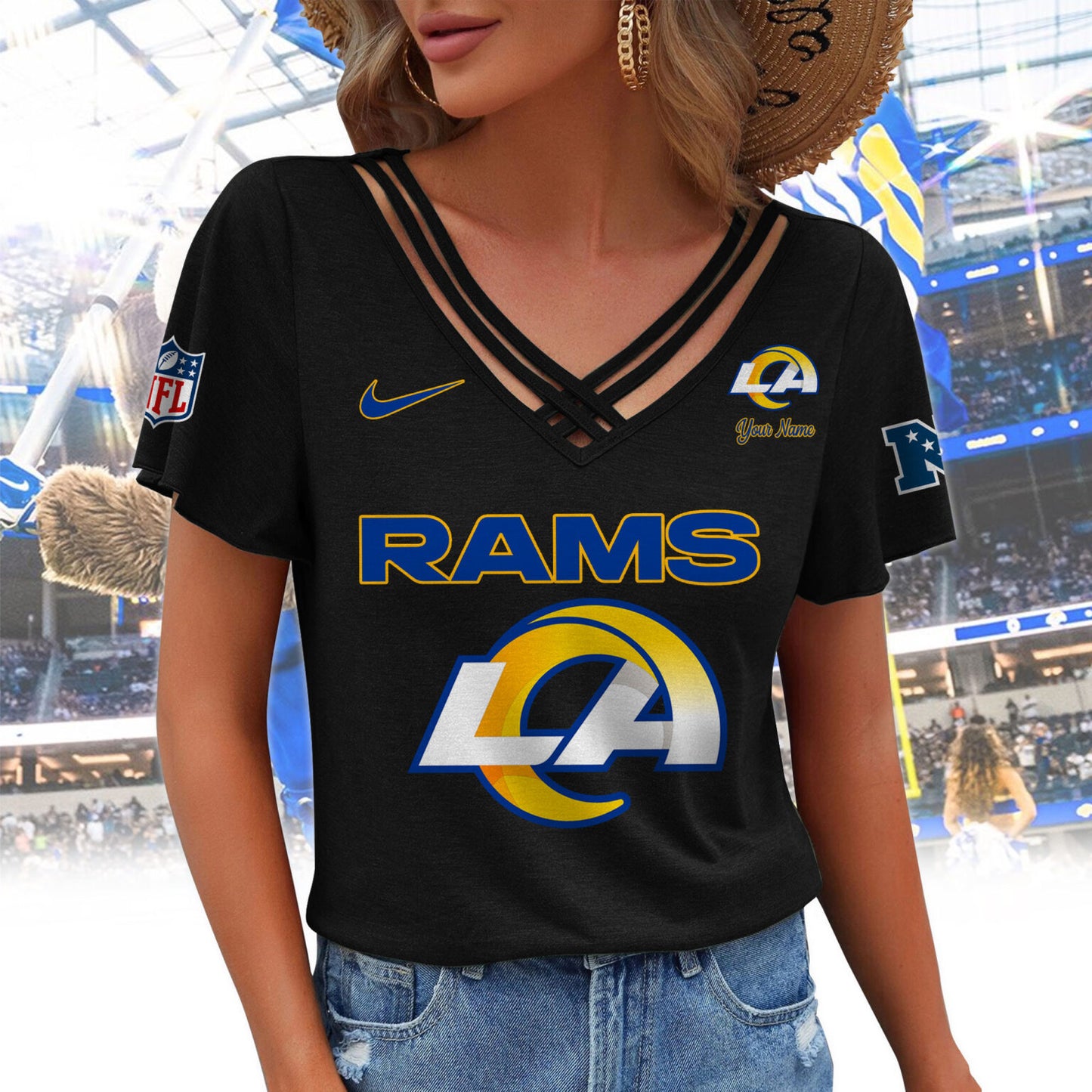 [SPECIAL OFFER] NEW CUSTOMIZED NFL22 LAR LOS ANGELES RAMS V-NECK SHIRT
