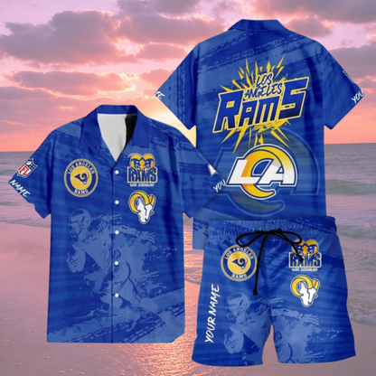 LIMITED EDITION  - NEW CUSTOMIZED NFL22 LAR LOS ANGELES RAMS UNISEX HAWAIIAN SHIRT & SHORTS SET