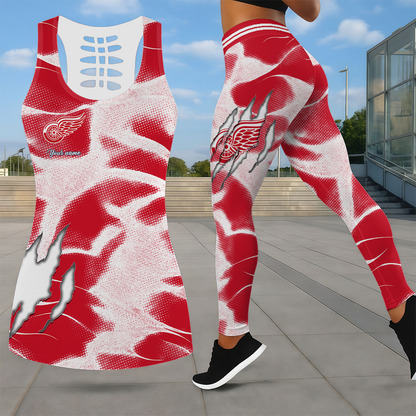 LIMITED EDITION - NEW CUSTOMIZED NHL22 DRW DETROIT RED WINGS LEGGINGS & HOLLOW TANK TOP SET