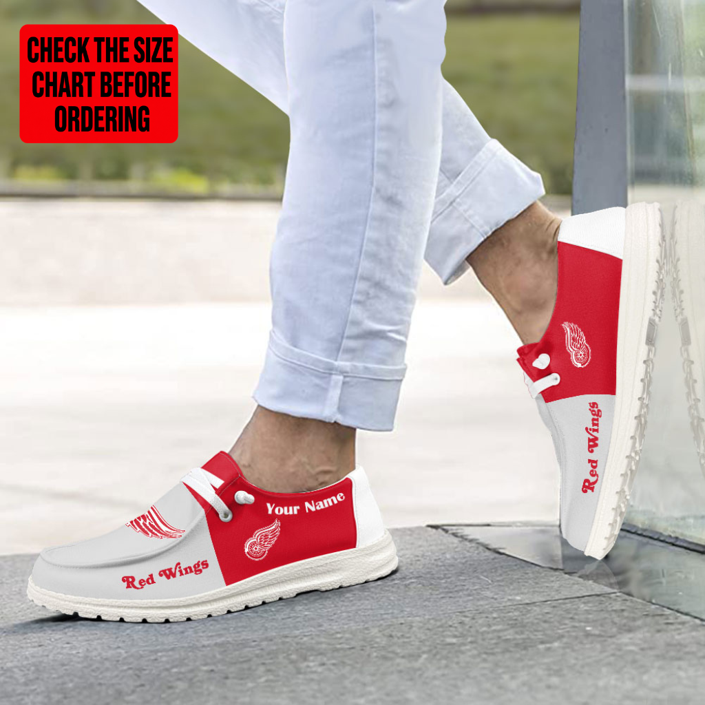 [SUPER SALE] NEW CUSTOMIZED NHL22 DRW DETROIT RED WINGS PREMIUM LOAFER SHOES