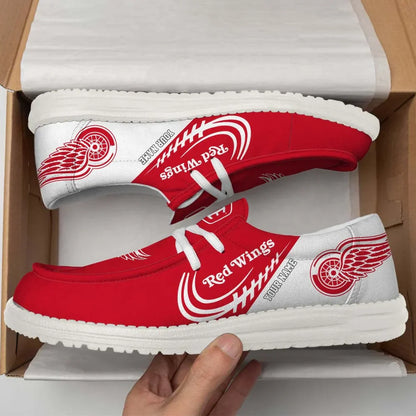 [SUPER SALE] NEW CUSTOMIZED NHL22 DRW DETROIT RED WINGS PREMIUM LOAFER SHOES