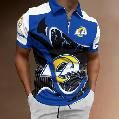 LIMITED EDITION - NEW CUSTOMIZED NFL22 LAR LOS ANGELES RAMS ZIP POLO SHIRT