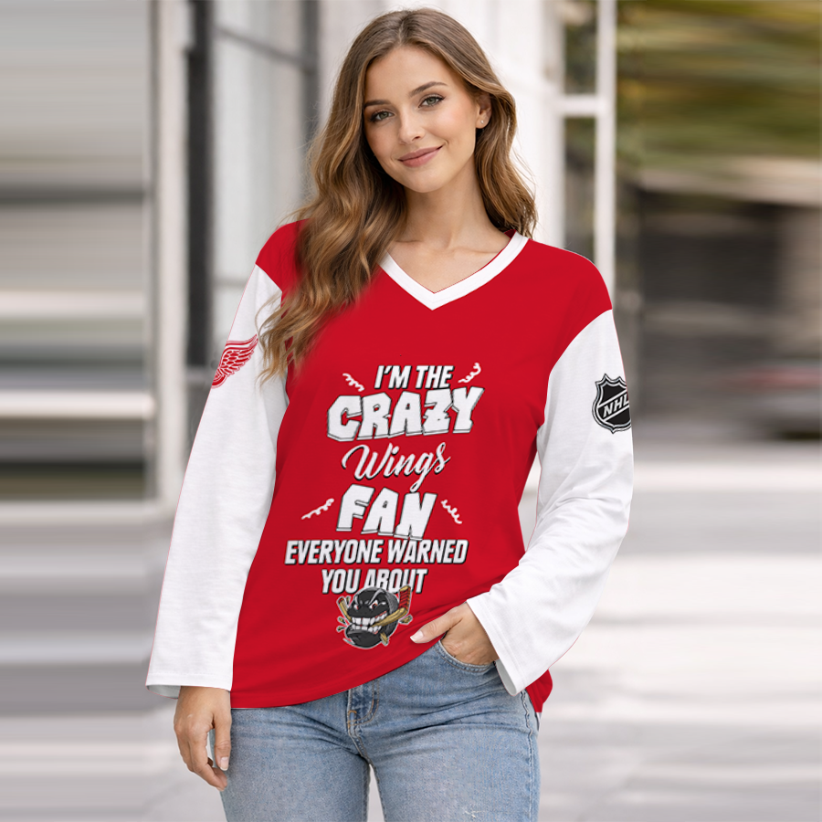 LIMITED EDITION - NEW CUSTOMIZED NHL22 DRW DETROIT RED WINGS WOMEN'S HEART V-NECK LONG SLEEVE SHIRT