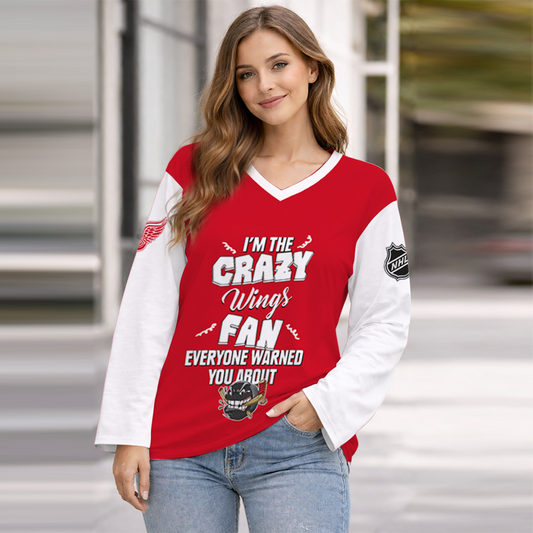 LIMITED EDITION - NEW CUSTOMIZED NHL22 DRW DETROIT RED WINGS WOMEN'S HEART V-NECK LONG SLEEVE SHIRT