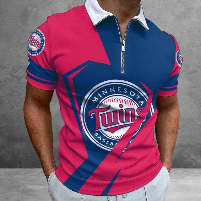 [FLASH SALE] NEW CUSTOMIZED MLB22 MTS MINNESOTA TWINS ZIP POLO SHIRT