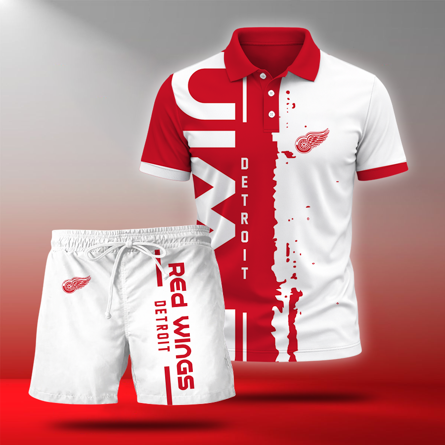 LIMITED EDITION - NEW CUSTOMIZED NHL22 DRW DETROIT RED WINGS POLO & SHORT PANTS SET