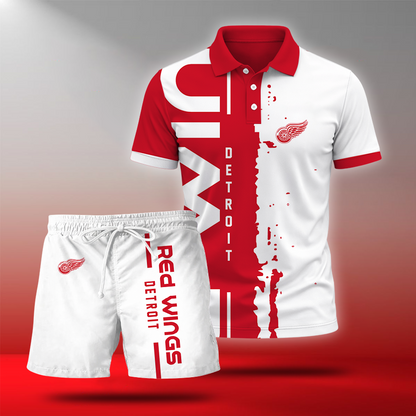 LIMITED EDITION - NEW CUSTOMIZED NHL22 DRW DETROIT RED WINGS POLO & SHORT PANTS SET