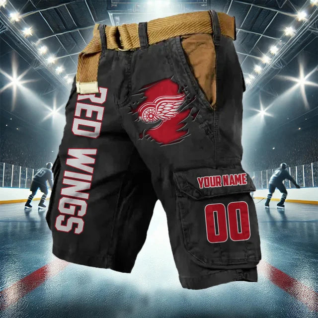 LIMITED EDITION - NEW CUSTOMIZED NHL22 DRW DETROIT RED WINGS CARGO SHORTS