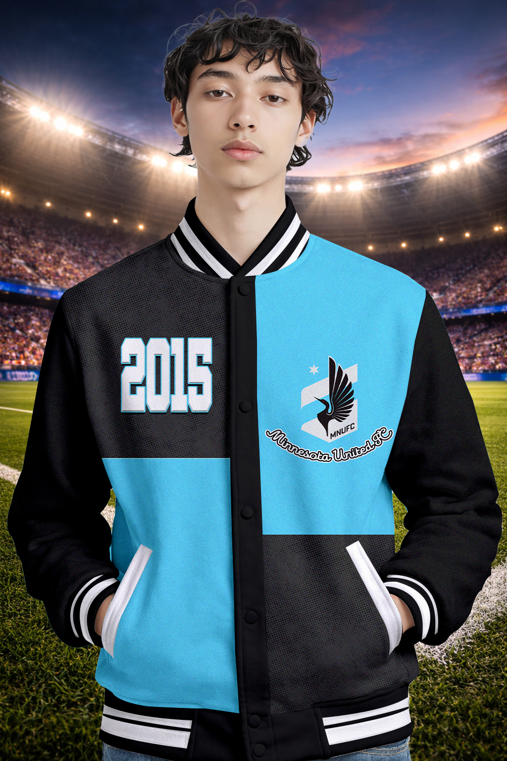 LIMITED EDITION - NEW CUSTOMIZED MLS22 MUF MNST UNITED SATIN VARSITY & BASEBALL JACKET