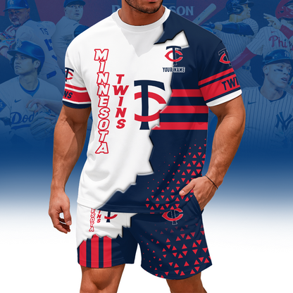 LIMITED EDITION - NEW CUSTOMIZED MLB22 MTS MINNESOTA TWINS UNISEX T-SHIRT & SHORTS SET