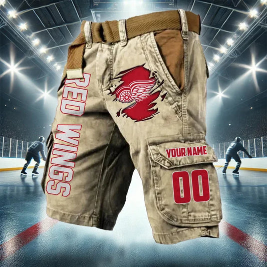LIMITED EDITION - NEW CUSTOMIZED NHL22 DRW DETROIT RED WINGS CARGO SHORTS