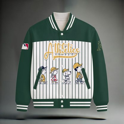 LIMITED EDITION - NEW CUSTOMIZED MLB23 OAS OAKLAND ATHLETICS SNOOPY STYLE SATIN VARSITY & BASEBALL JACKET