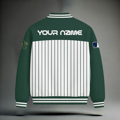 LIMITED EDITION - NEW CUSTOMIZED MLB23 OAS OAKLAND ATHLETICS SNOOPY STYLE SATIN VARSITY & BASEBALL JACKET