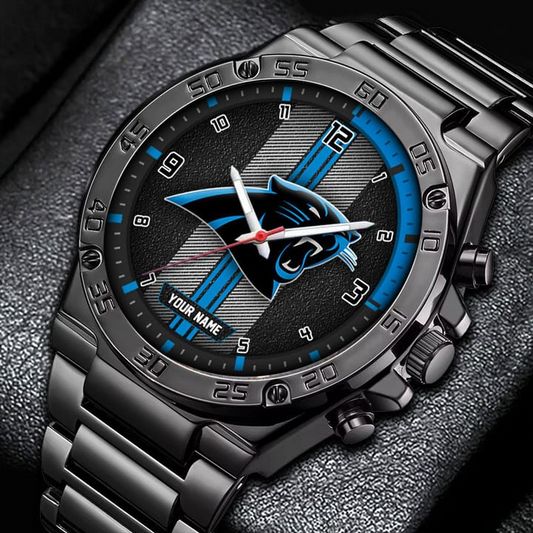 LIMITED EDITION - NEW CUSTOMIZED NFL23 CLP CAROLINA PANTHERS LUXURY STAINLESS STEEL WATCH