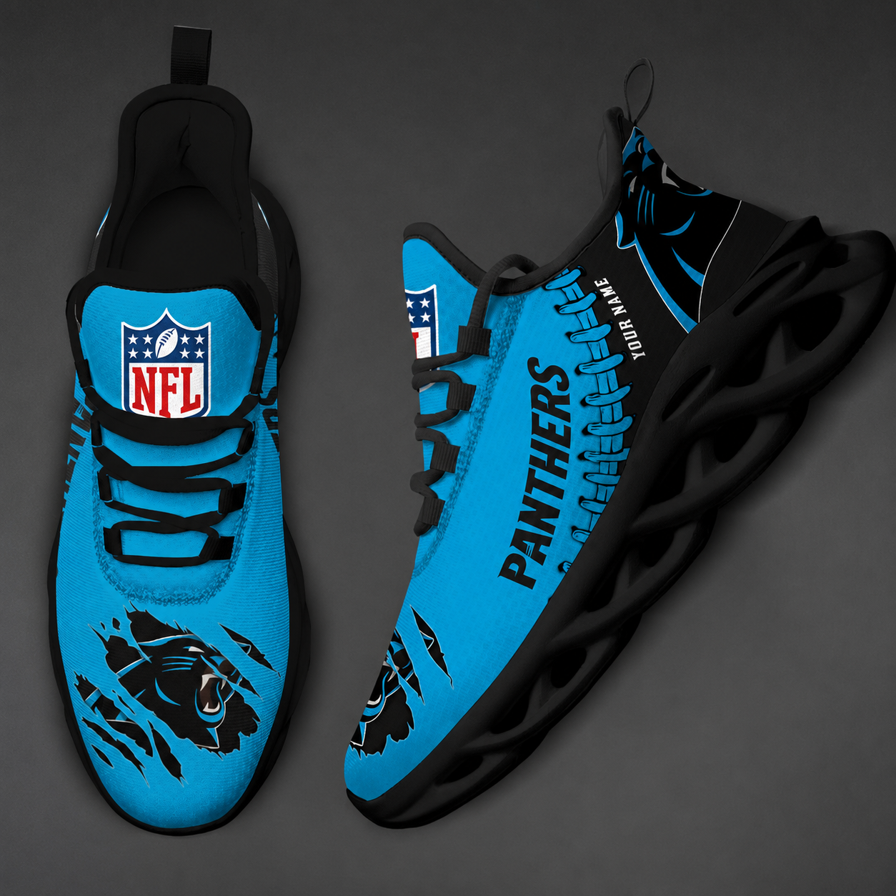 LIMITED EDITION - NEW CUSTOMIZED NFL23 CLP CAROLINA PANTHERS UNISEX MAX SOUL SHOES