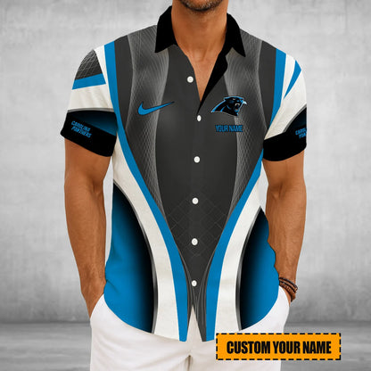 LIMITED EDITION - NEW CUSTOMIZED NFL23 CLP CAROLINA PANTHERS SHORT SLEEVE BUTTON-UP SHIRT