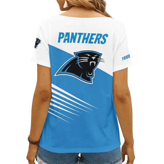 [SPECIAL OFFER] NEW CUSTOMIZED NFL23 CLP CAROLINA PANTHERS V-NECK FEMALE SHIRT