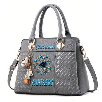 LIMITED EDITION - NEW CUSTOMIZED NFL23 CLP CAROLINA PANTHERS WOMEN'S ZIP HANDBAG MULTICOLOR