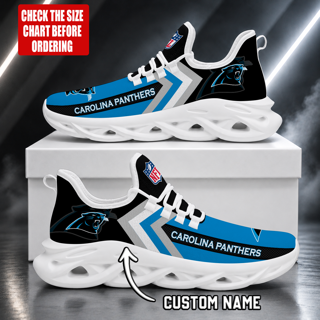 LIMITED EDITION - NEW CUSTOMIZED NFL23 CLP CAROLINA PANTHERS UNISEX MAX SOUL SHOES