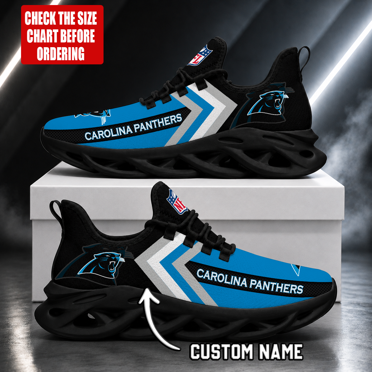 LIMITED EDITION - NEW CUSTOMIZED NFL23 CLP CAROLINA PANTHERS UNISEX MAX SOUL SHOES
