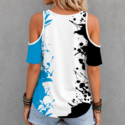 [SPECIAL OFFER] NEW CUSTOMIZED NFL23 CLP CAROLINA PANTHERS CRISS CROSS V-NECK TOP