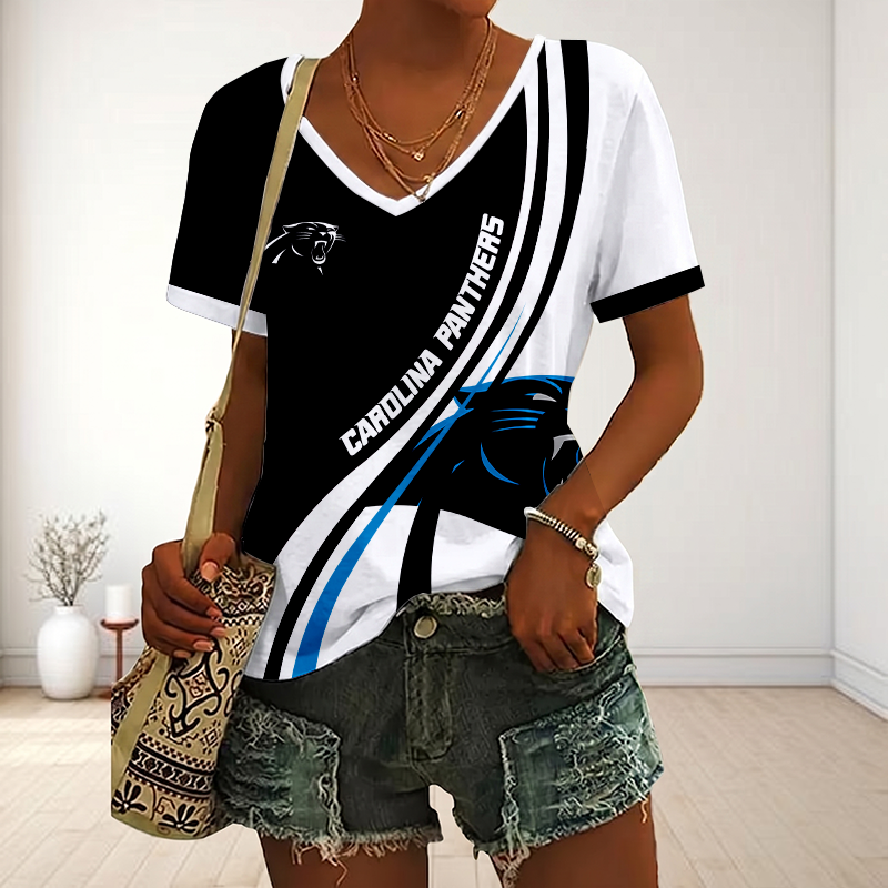 SPECIAL EDITION - NEW CUSTOMIZED NFL23 CLP CAROLINA PANTHERS V-NECK FEMALE SHIRT