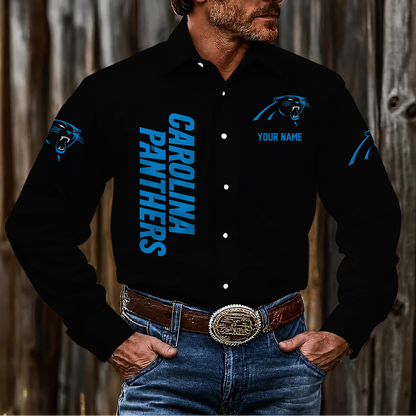 LIMITED EDITION - NEW CUSTOMIZED NFL23 CLP CAROLINA PANTHERS MEN'S LONG SLEEVE BUTTON-UP SHIRT