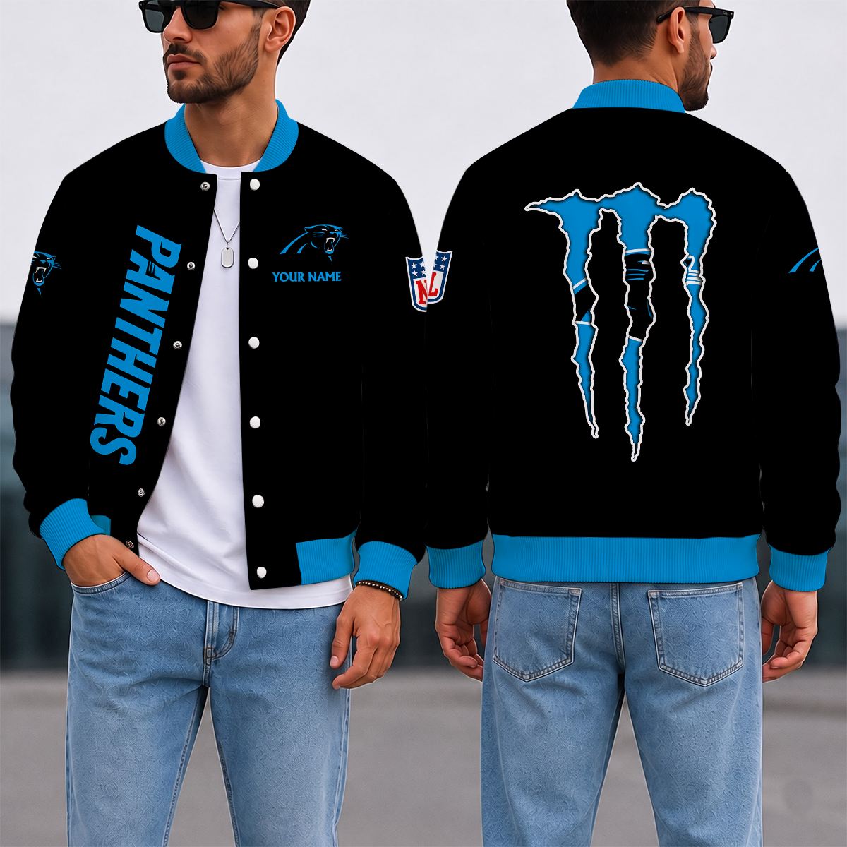LIMITED EDITION - NEW CUSTOMIZED NFL23 CLP CAROLINA PANTHERS SATIN VARSITY & BASEBALL JACKET