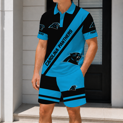 SPECIAL EDITION - NEW CUSTOMIZED NFL23 CLP CAROLINA PANTHERS POLO SHIRT & SHORT PANTS SET