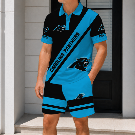 SPECIAL EDITION - NEW CUSTOMIZED NFL23 CLP CAROLINA PANTHERS POLO SHIRT & SHORT PANTS SET
