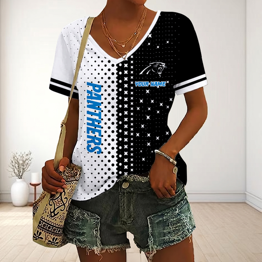 LIMITED EDITION - NEW CUSTOMIZED NFL23 CLP CAROLINA PANTHERS V-NECK FEMALE SHIRT