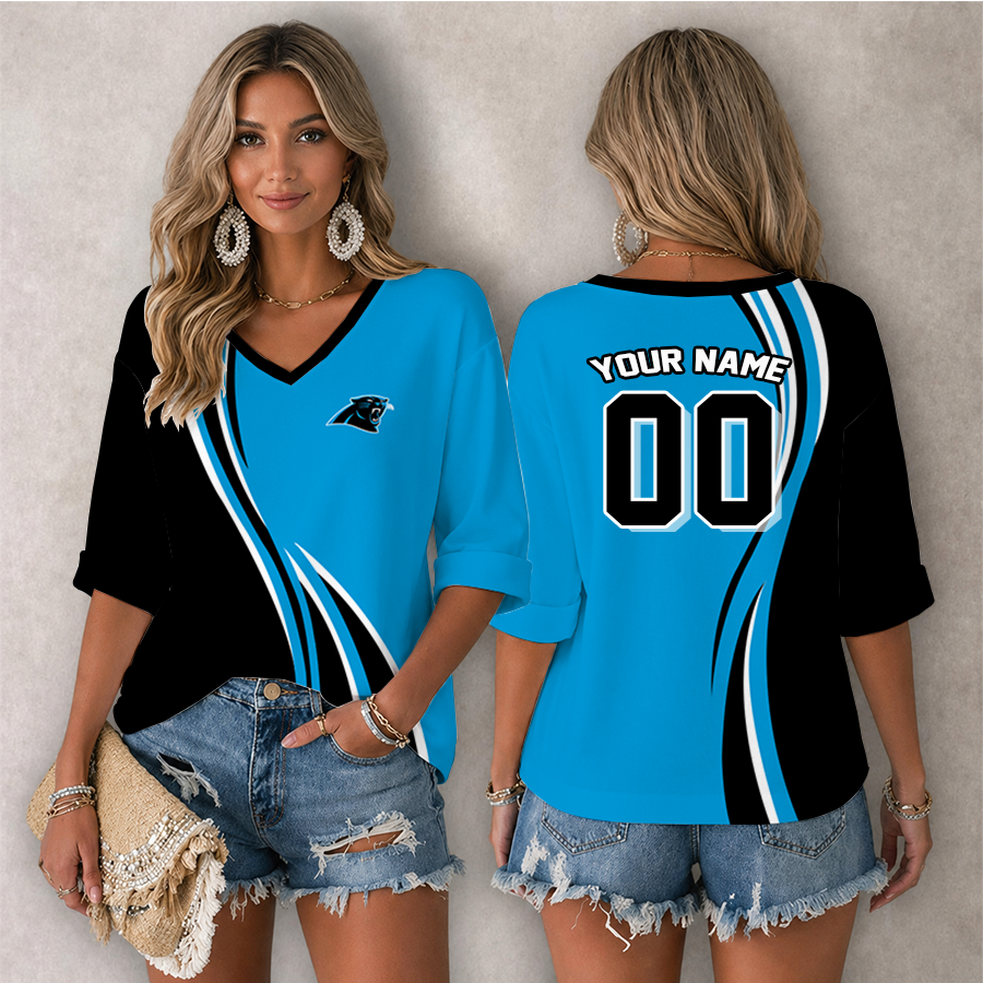 LIMITED EDITION - NEW CUSTOMIZED NFL23 CLP CAROLINA PANTHERS WOMEN'S HEART V-NECK LONG SLEEVE SHIRT