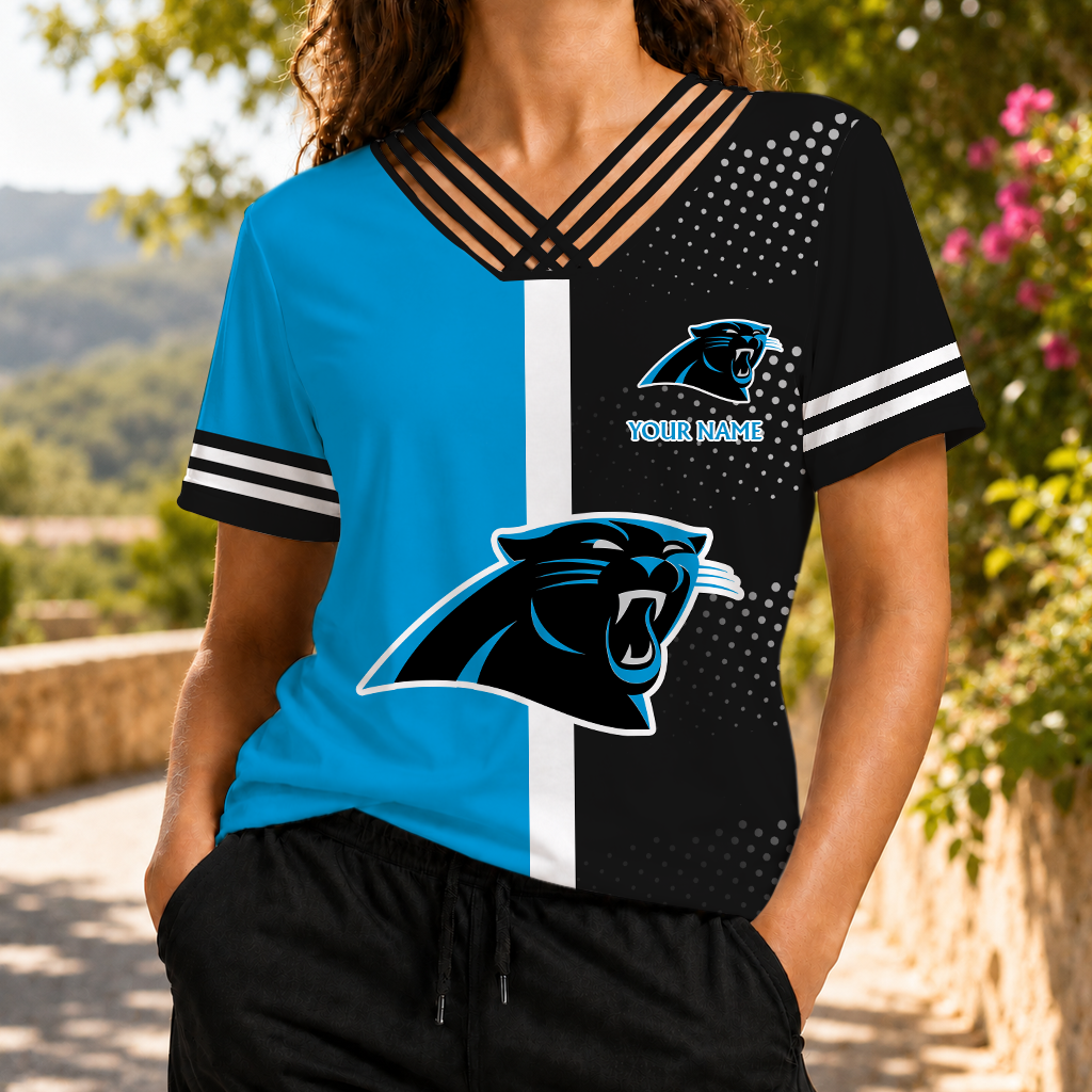 LIMITED EDITION - NEW CUSTOMIZED NFL23 CLP CAROLINA PANTHERS V-NECK SHIRT
