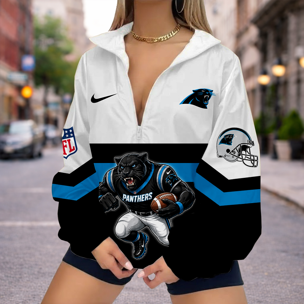 LIMITED EDITION - NEW CUSTOMIZED NFL23 CLP CAROLINA PANTHERS V-NECK ZIPPER SWEATSHIRT JACKET