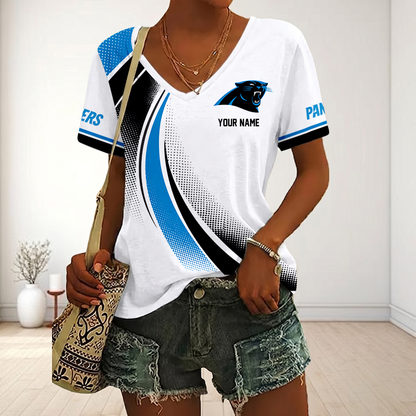 LIMITED EDITION - NEW CUSTOMIZED NFL23 CLP CAROLINA PANTHERS V-NECK FEMALE SHIRT