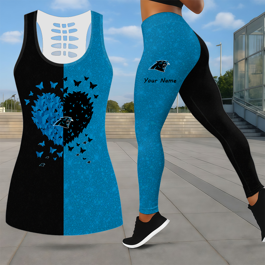 LIMITED EDITION - NEW CUSTOMIZED NFL23 CLP CAROLINA PANTHERS LEGGINGS & HOLLOW TANK TOP SET