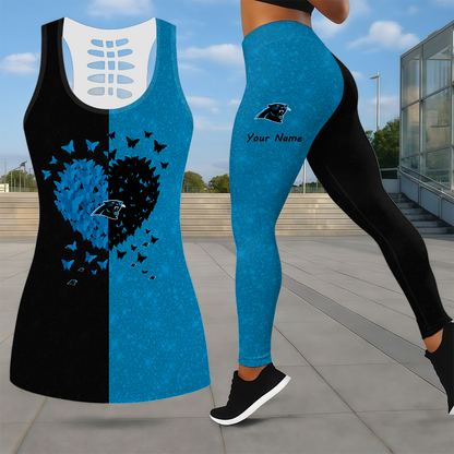 LIMITED EDITION - NEW CUSTOMIZED NFL23 CLP CAROLINA PANTHERS LEGGINGS & HOLLOW TANK TOP SET