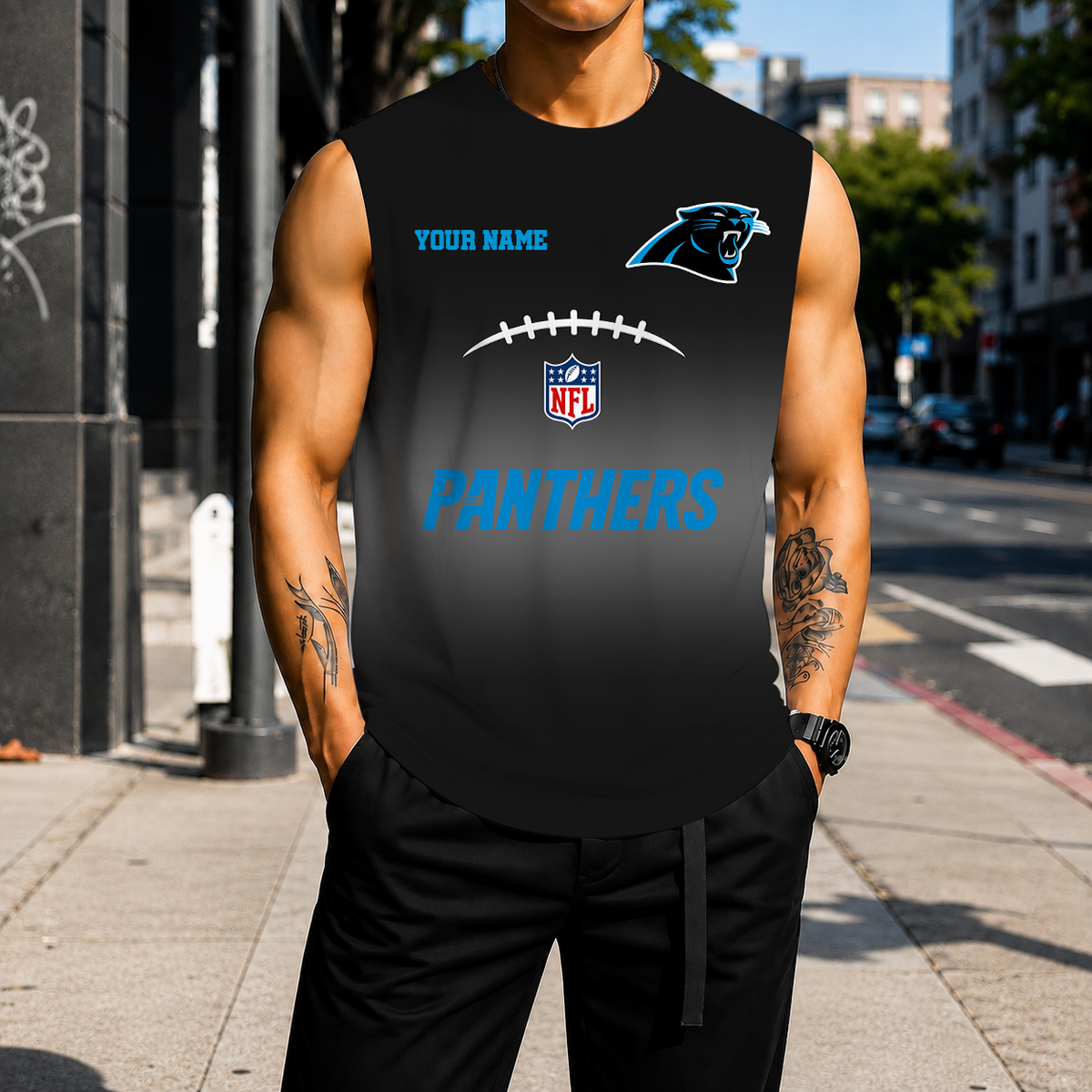 LIMITED EDITION - NEW CUSTOMIZED NFL23 CLP CAROLINA PANTHERS MEN'S GYM SHIRT