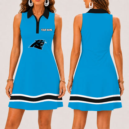 [SPECIAL OFFER] NEW CUSTOMIZED NFL23 CLP CAROLINA PANTHERS WOMEN'S ZIP SLEEVELESS POLO DRESS