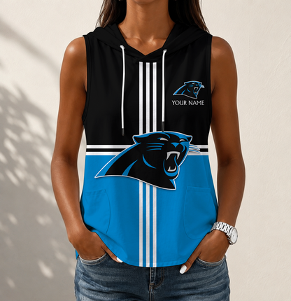 LIMITED EDITION - NEW CUSTOMIZED NFL23 CLP CAROLINA PANTHERS WOMEN'S SLEEVELESS HOODED POCKET TANK TOP