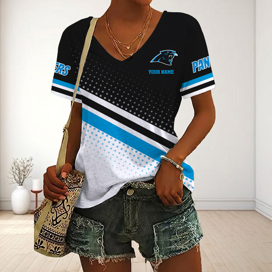 LIMITED EDITION - NEW CUSTOMIZED NFL23 CLP CAROLINA PANTHERS V-NECK FEMALE SHIRT