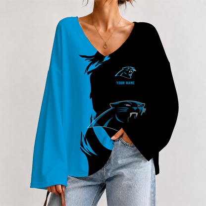[SPECIAL OFFER] NEW CUSTOMIZED NFL23 CLP CAROLINA PANTHERS V NECK LONG SLEEVED CROP TOP