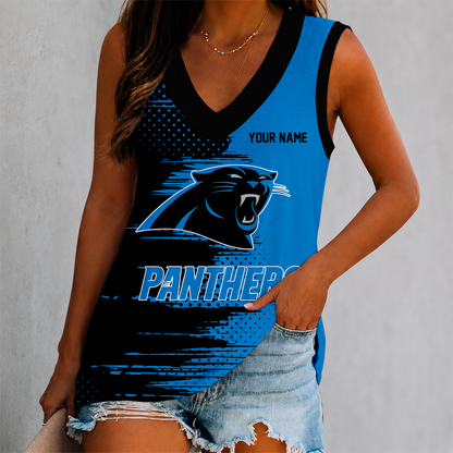 LIMITED EDITION - NEW CUSTOMIZED NFL23 CLP CAROLINA PANTHERS WOMEN'S V-NECK TANK TOP