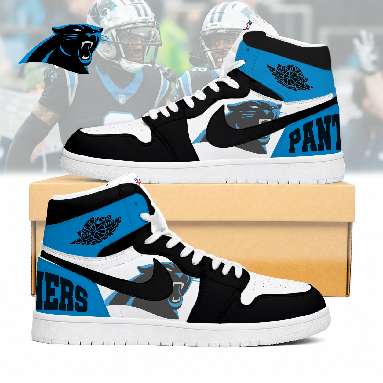 LIMITED EDITION - NEW CUSTOMIZED NFL23 CLP CAROLINA PANTHERS AIR JORDAN SNEAKERS