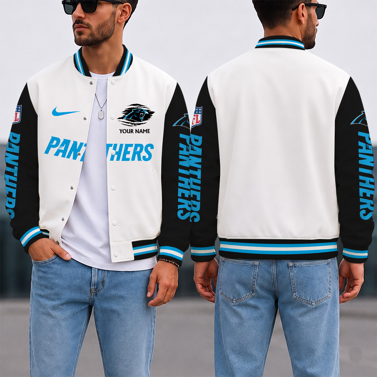 ELITE EDITION - NEW CUSTOMIZED NFL23 CLP CAROLINA PANTHERS SATIN VARSITY & BASEBALL JACKET
