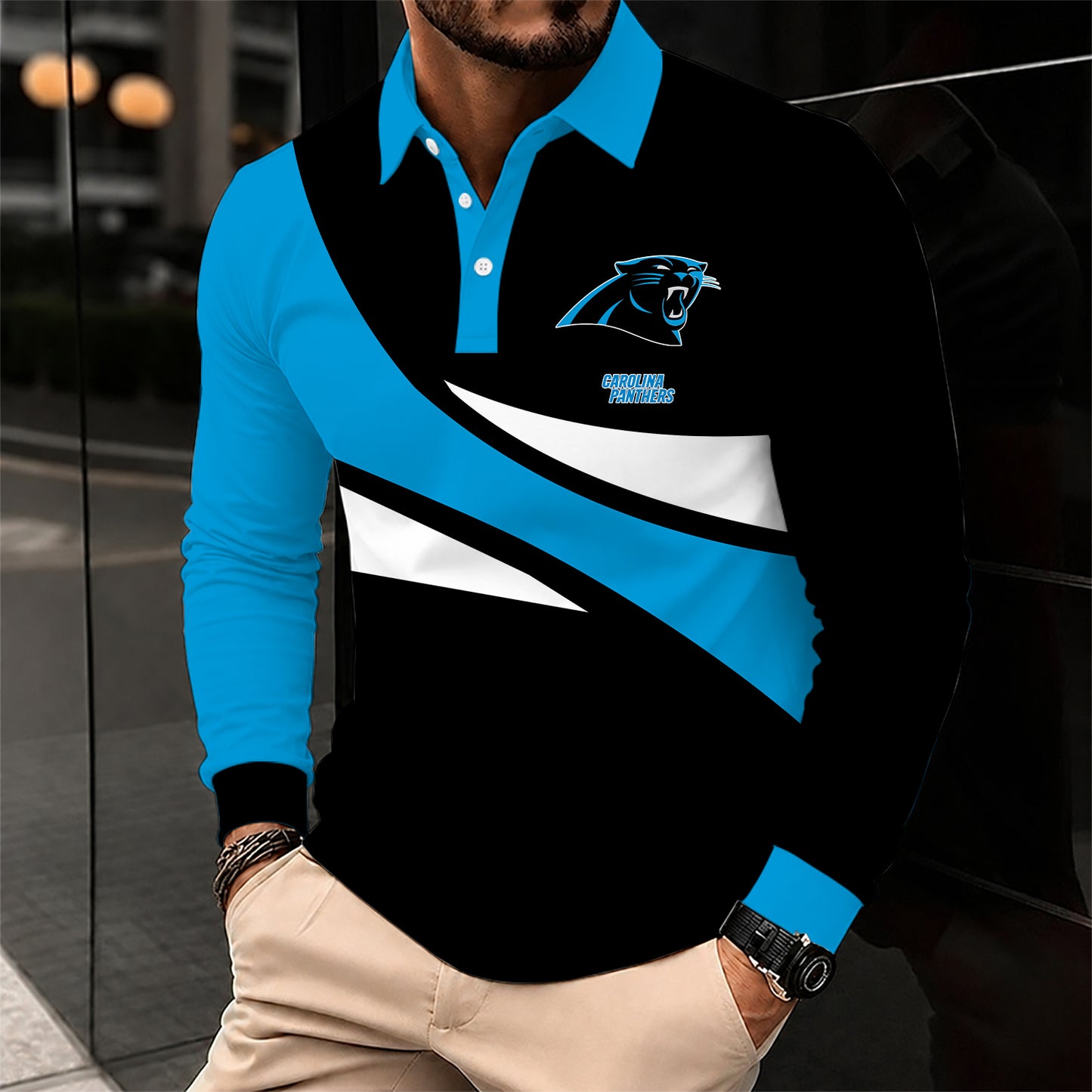 [SPECIAL OFFER] NEW CUSTOMIZED NFL23 CLP CAROLINA PANTHERS LONG SLEEVE POLO SHIRT