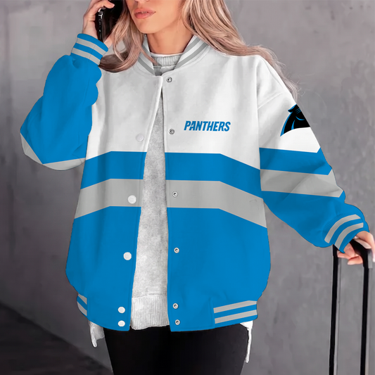 [SPECIAL OFFER] NEW CUSTOMIZED NFL23 CLP CAROLINA PANTHERS SATIN VARSITY & BASEBALL JACKET