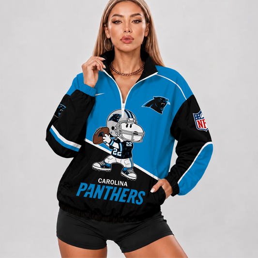[SPECIAL OFFER] NEW CUSTOMIZED NFL23 CLP CAROLINA PANTHERS V-NECK ZIPPER SWEATSHIRT JACKET