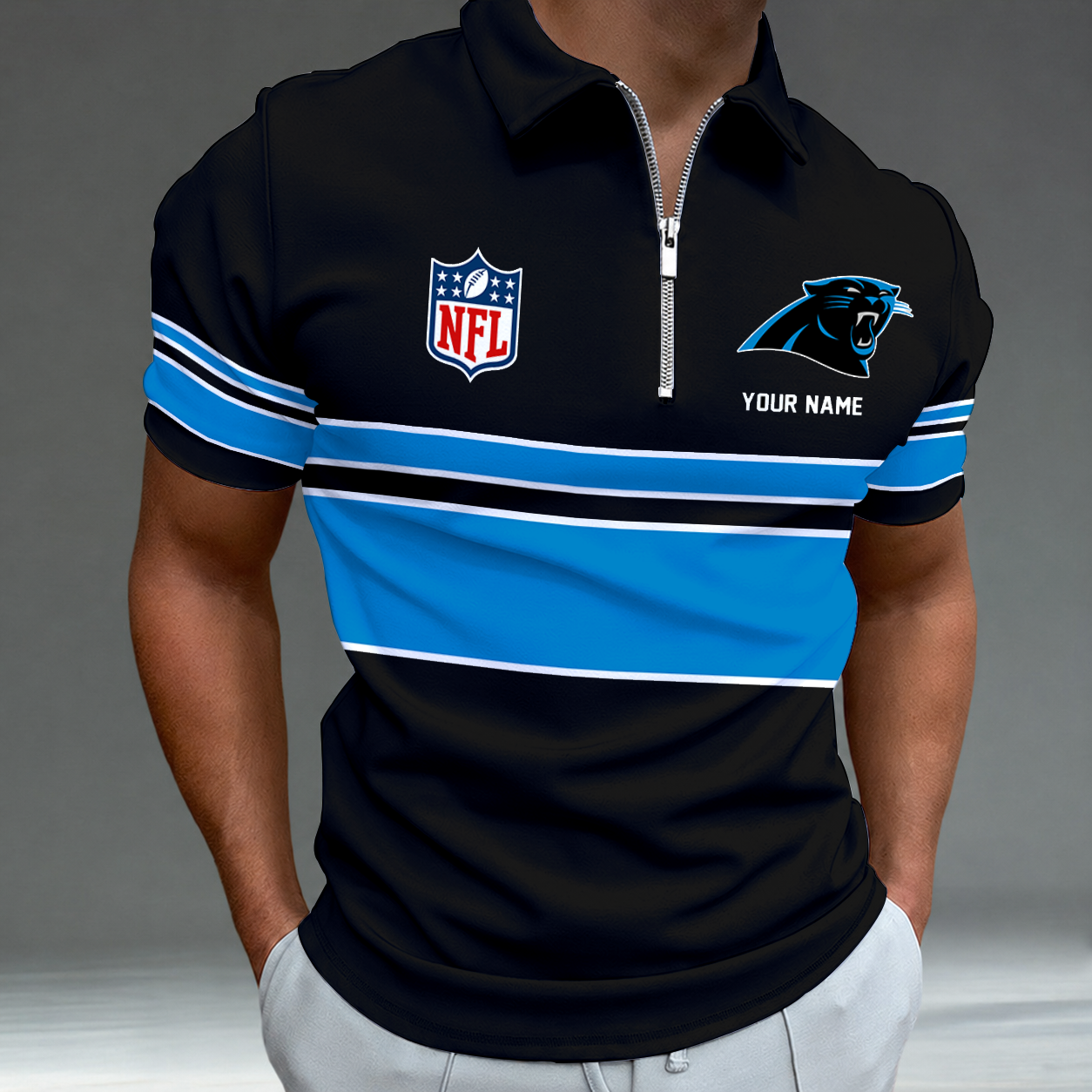 [SPECIAL OFFER] NEW CUSTOMIZED NFL23 CLP CAROLINA PANTHERS ZIP POLO SHIRT