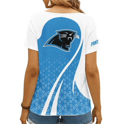LIMITED EDITION - NEW CUSTOMIZED NFL23 CLP CAROLINA PANTHERS V-NECK FEMALE SHIRT